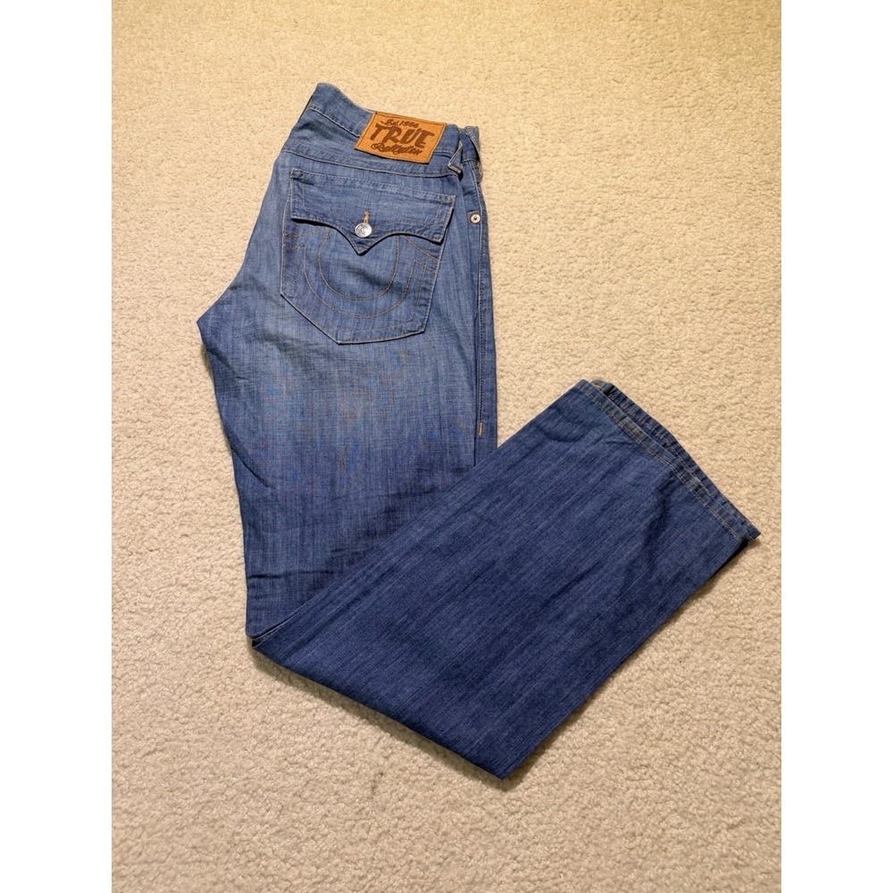 True Religion Ricky Jeans Mens 34 Made In USA Bootcut Flap Pocket Blue Denim Y2K